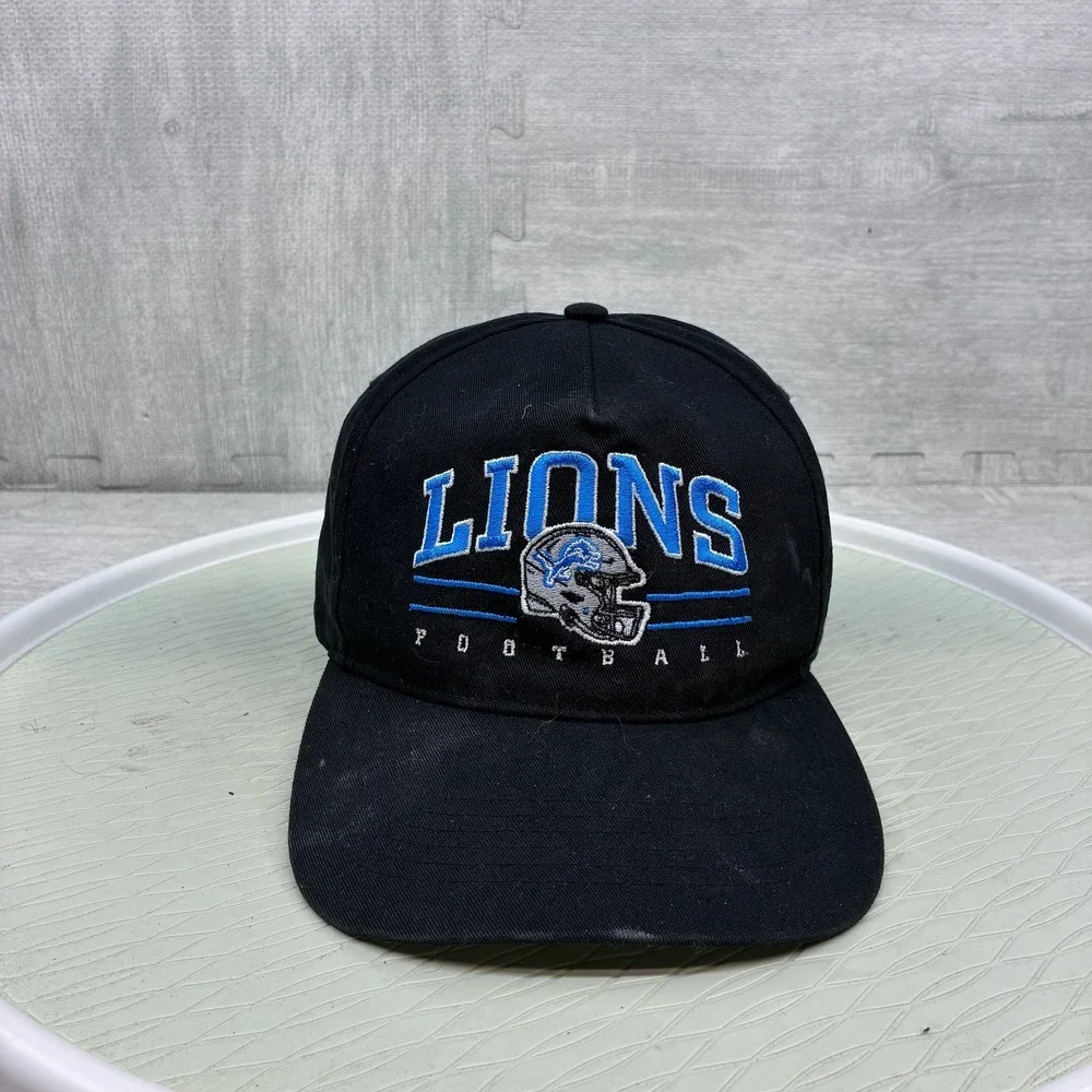 47 Brand Detroit Lions Hat Mens OSFM Black Cotton Snapback Football Cap